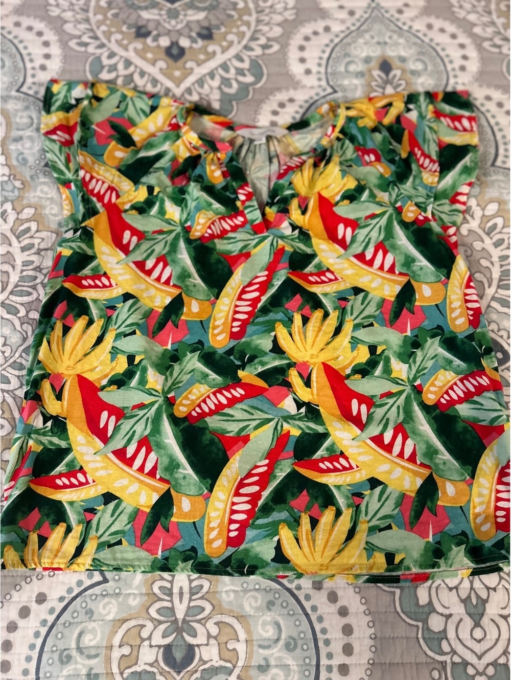 Anthropology Calligraphie Women's Medium Tropical Print Linen Viscose Blouse